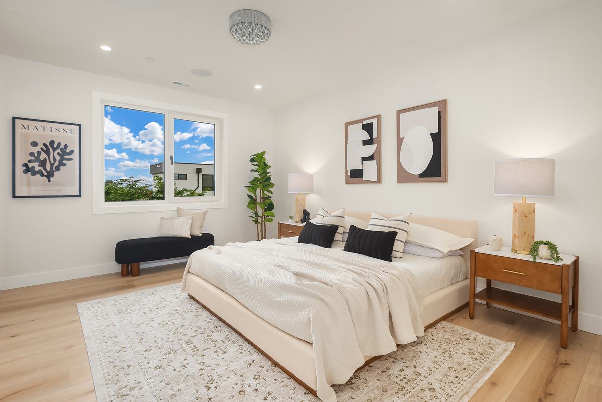 Bedroom staged by Top Staging And Design at the Clyde Hill project