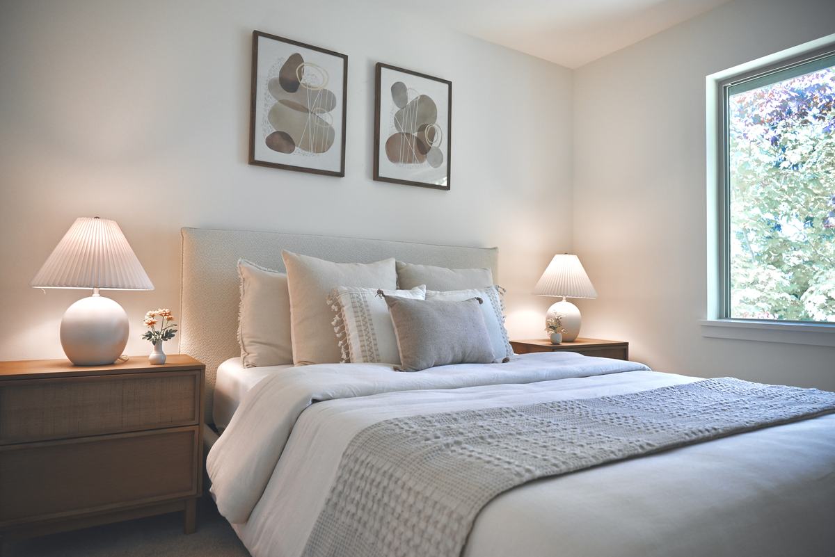 Bedroom staged by Top Staging And Design at the Kirkland project